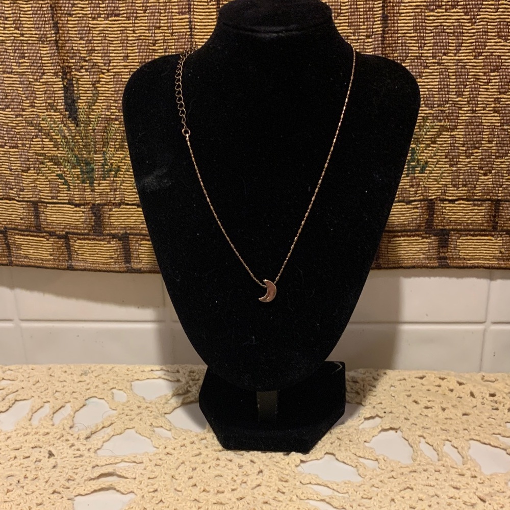 Elegant Gold Tone Crescent Moon Necklace